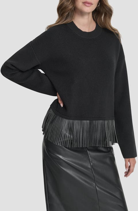 Faux Leather Fringe Sweater