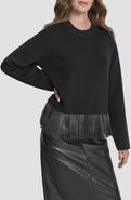 DKNY Faux Leather Fringe Sweater