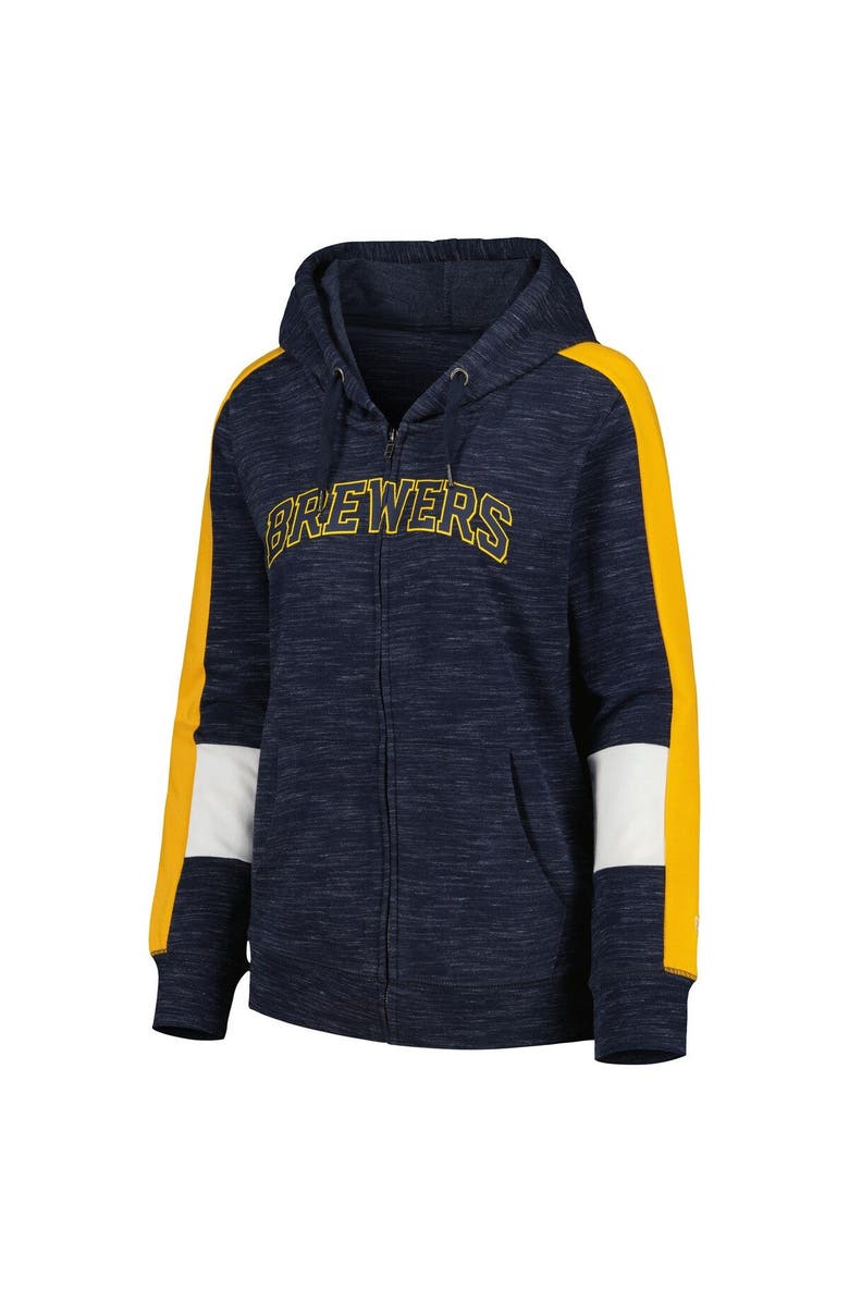 New Era Women's New Era Navy Milwaukee Brewers Colorblock Full-Zip Hoodie, Alternate, color, 