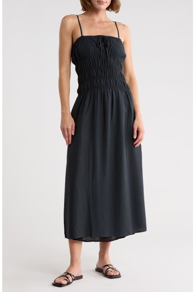 Shirred Midi Dress, Main, color, BLACK