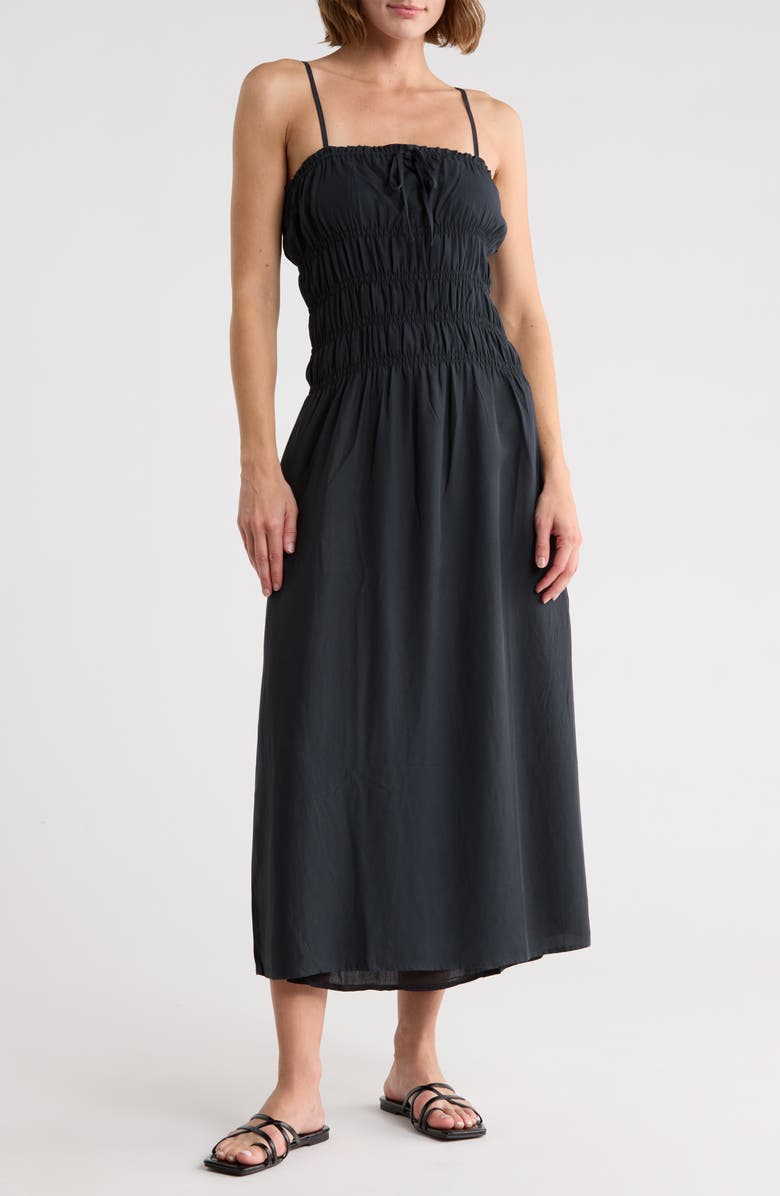 Onia Shirred Midi Dress, Main, color, Black