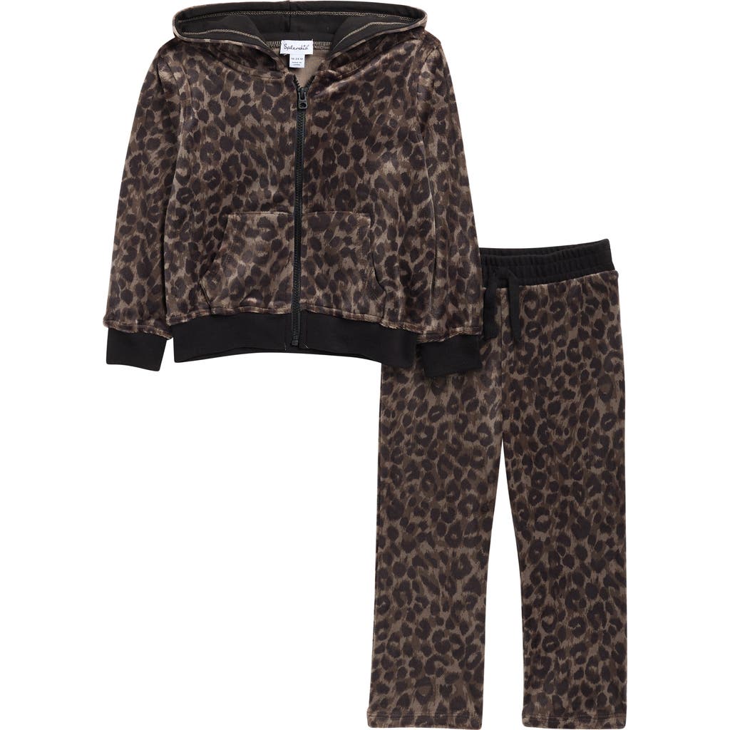 Splendid Cheetah Girl Hoodie & Pants Set In Brown