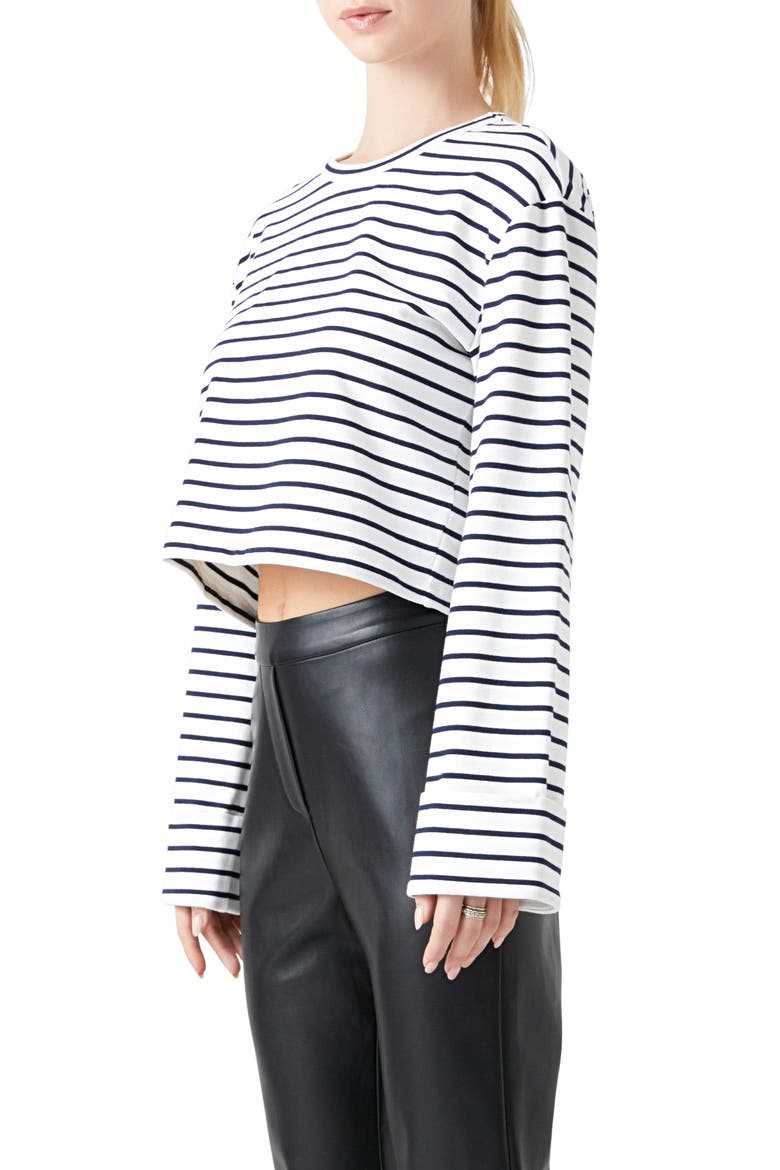 Stripe Crop Top, Alternate, color, WHITE/ NAVY