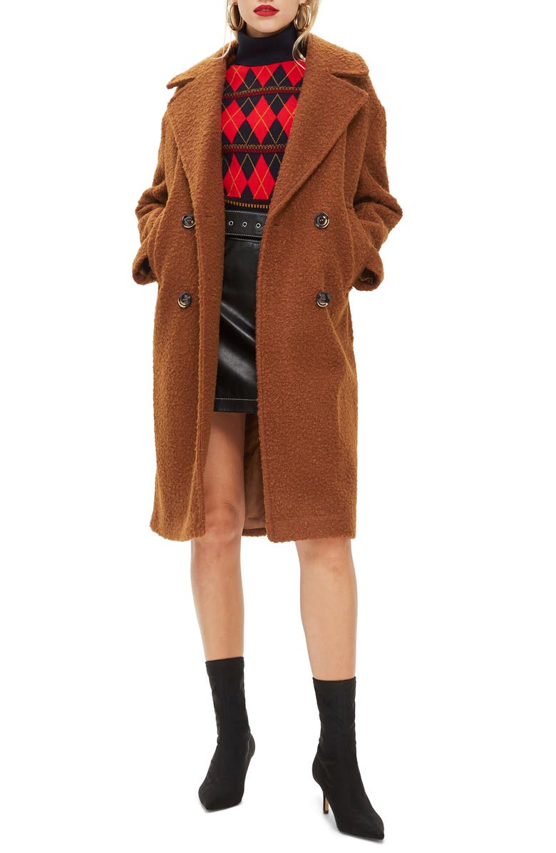 Topshop Bouclé Button Front Coat, Main, color, 