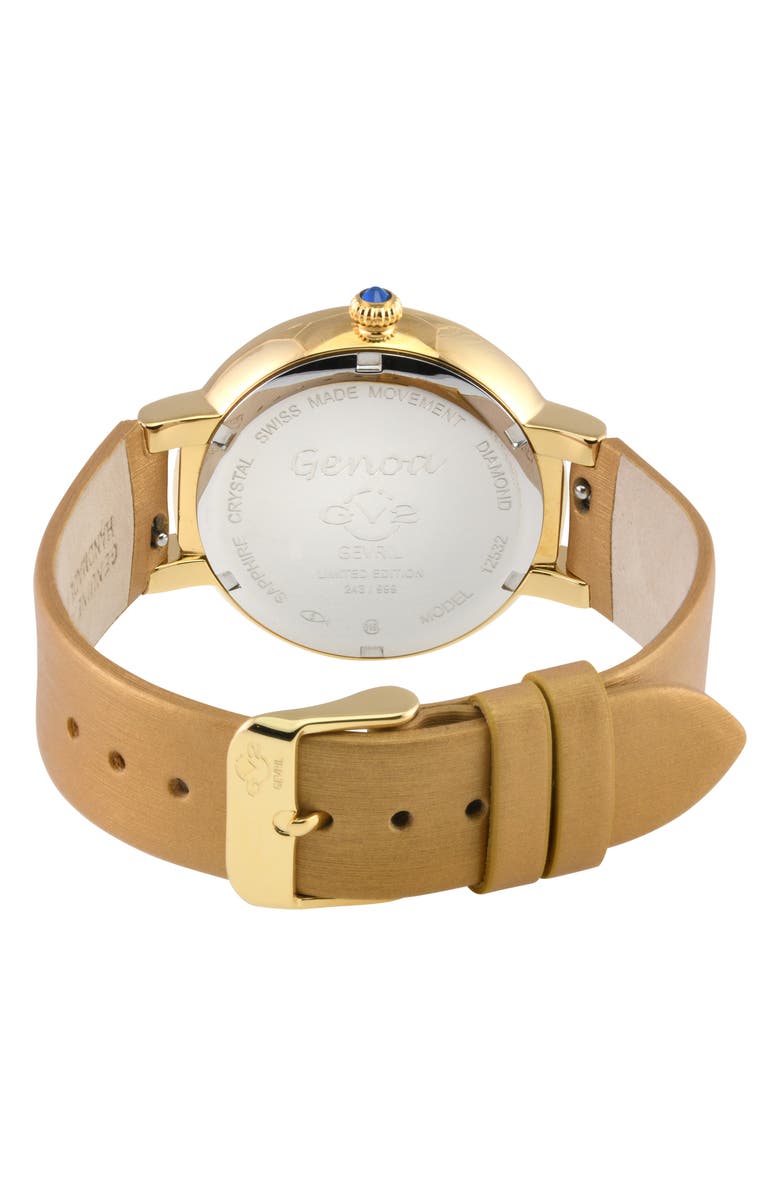 GV2 Women's Genoa Diamond Dial Leather Strap Watch, 37mm, Alternate, color, Beige
