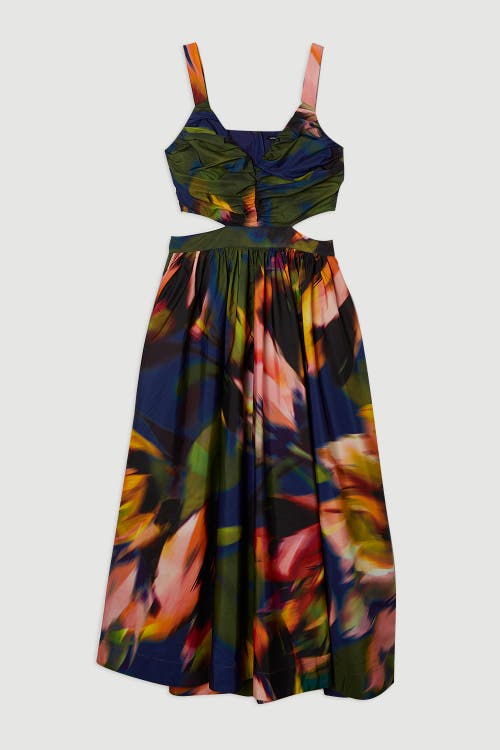 Karen Millen Blurred Floral Taffeta Maxi Dress In Multi