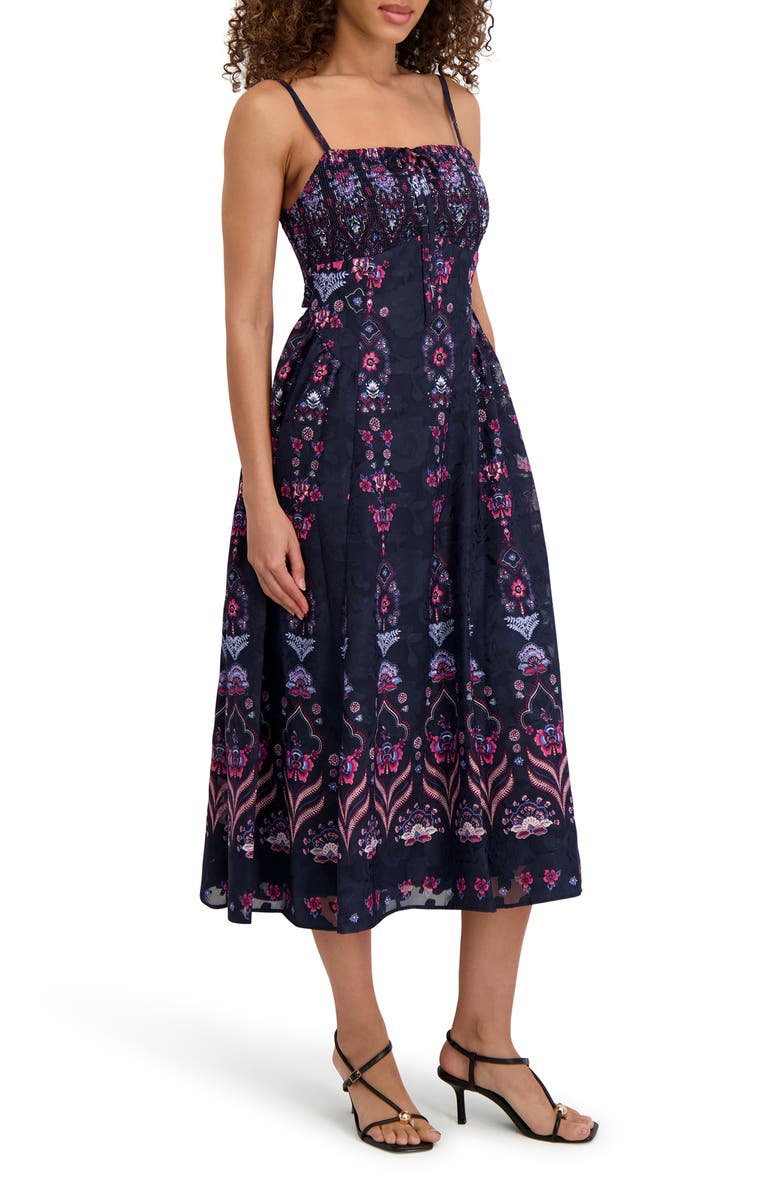 Kensie Print Midi Sundress, Alternate, color, Navy Multi