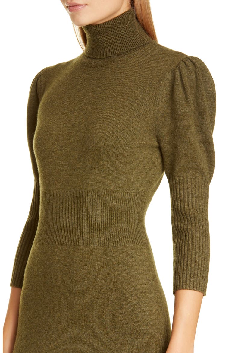 Puff Sleeve Cashmere Sweater Dress, Alternate, color, SPRUCE