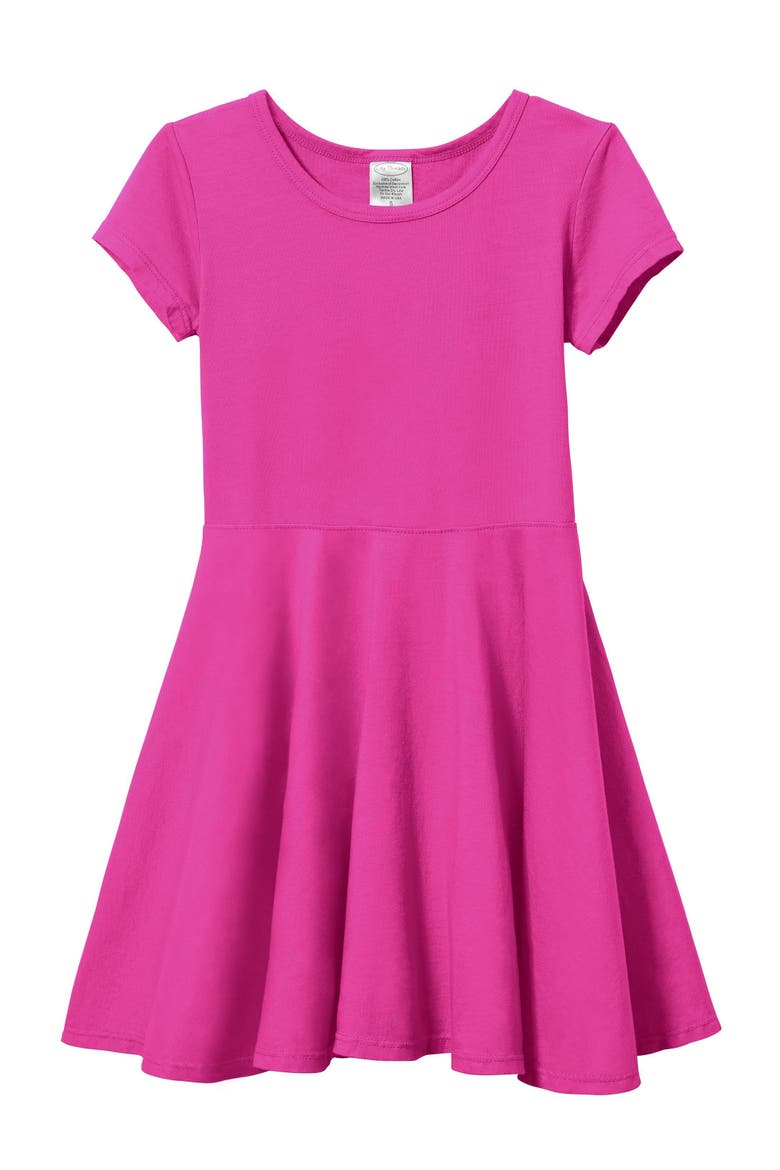 Baby Girls 100% Cotton Jersey Short SleeveTwirly Skater Dress, Alternate, color, Hot Pink