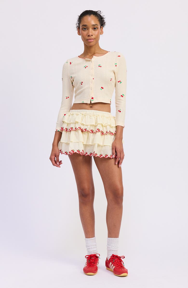 JACQUIE THE LABEL Embroidered Cotton Pointelle Cardigan, Alternate, color, Yellow Red