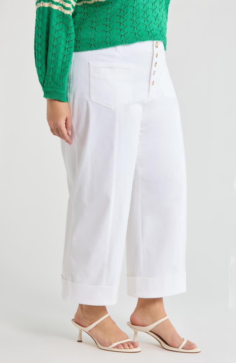 Wit & Wisdom Skyrise Exposed Button Cuffed Wide Leg Twill Pants, Alternate, color, White
