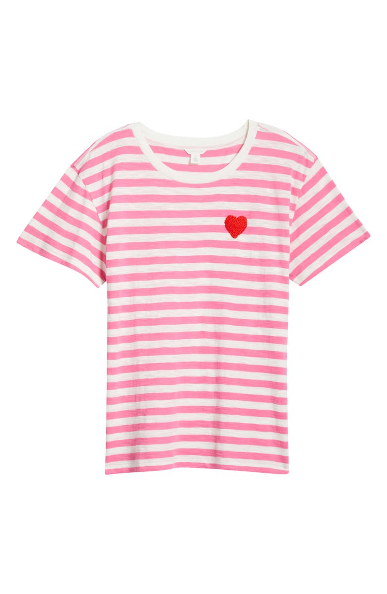 Caslon<sup>®</sup> Stripe Heart Embellished Organic Cotton T-Shirt, Alternate, color,