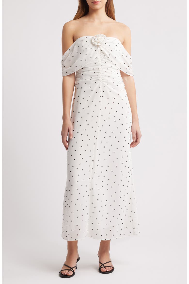 Mini Polka Dot Off the Shoulder Dress, Main, color, IVORY MINI POLKA DOT