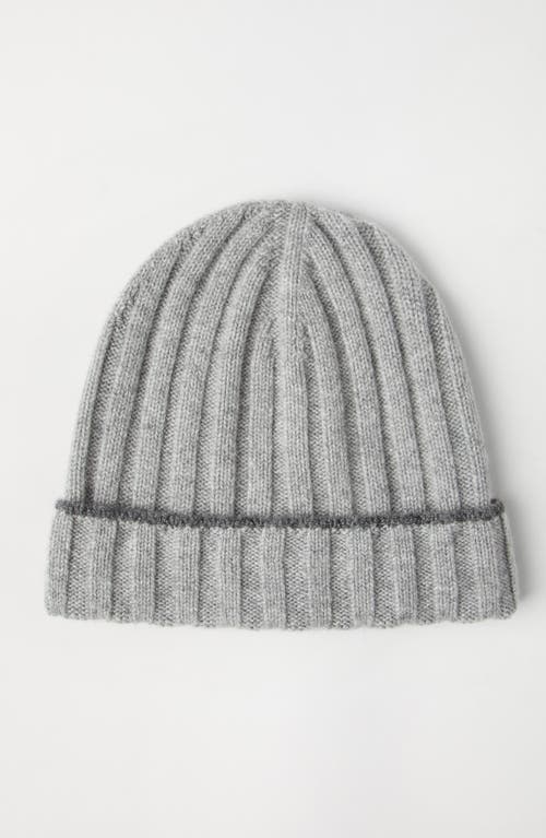 Brunello Cucinelli Cashmere Rib Knit Beanie In Light Grey