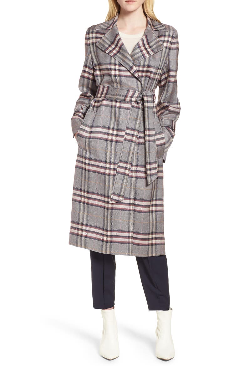Bold Plaid Trench Coat, Main, color, NAVY NIGHT HARPER PLAID