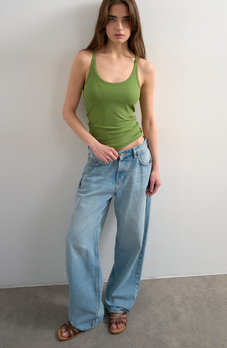 Topshop Rib Knit Racerback Tank, Main, color, Green