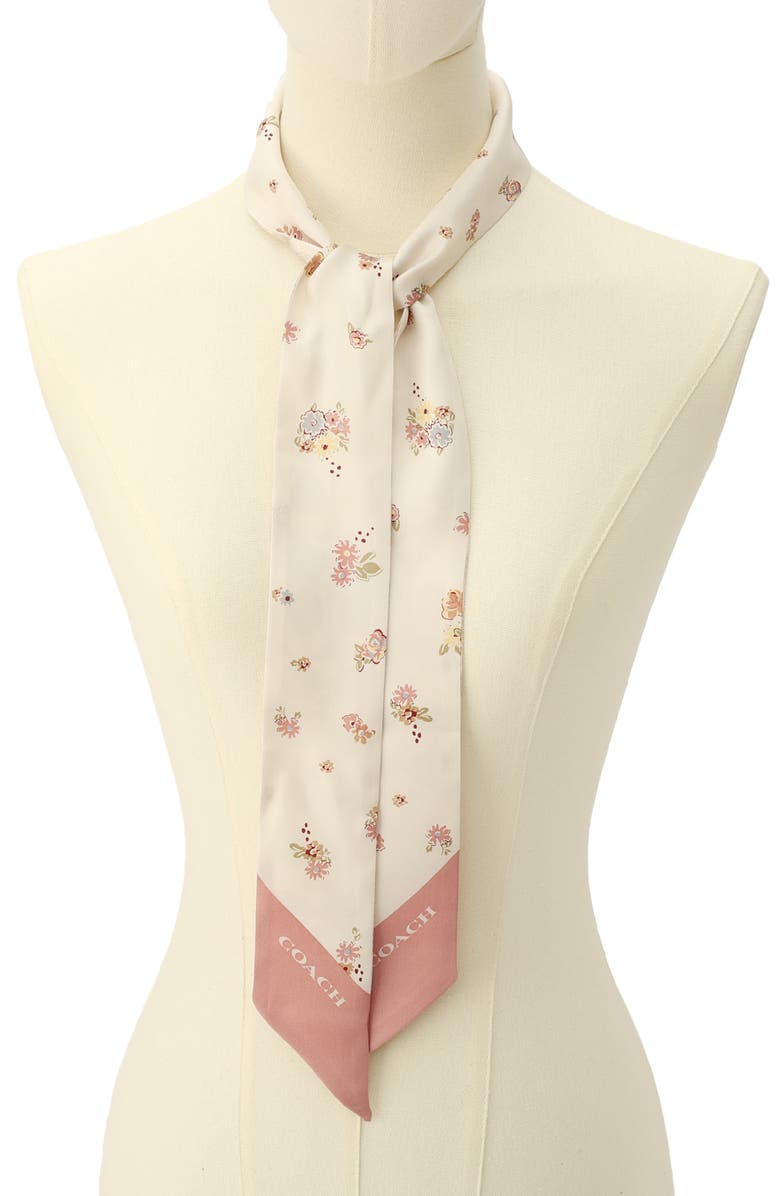COACH Floral Skinny Silk Scarf, Alternate, color, 
