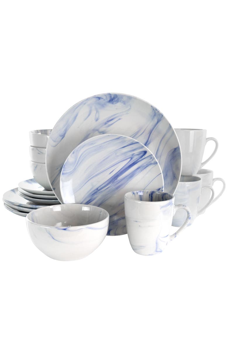 Elama Fine Marble 16 Piece Stoneware Dinnerware Set, Main, color, White