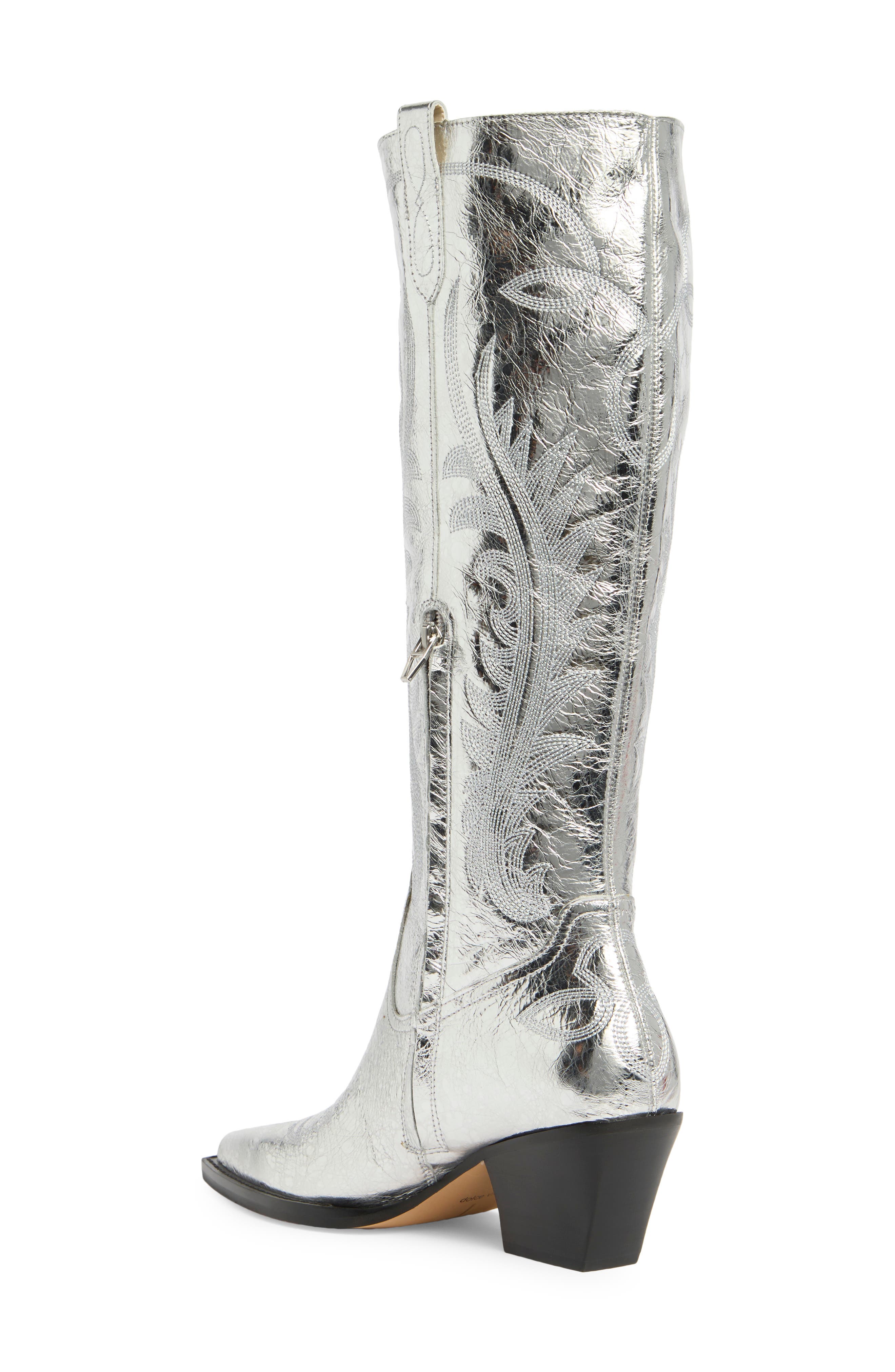 Dolce Vita Ryatt Clip Toe Western Boot, Alternate, color, Silver Distressed Leather