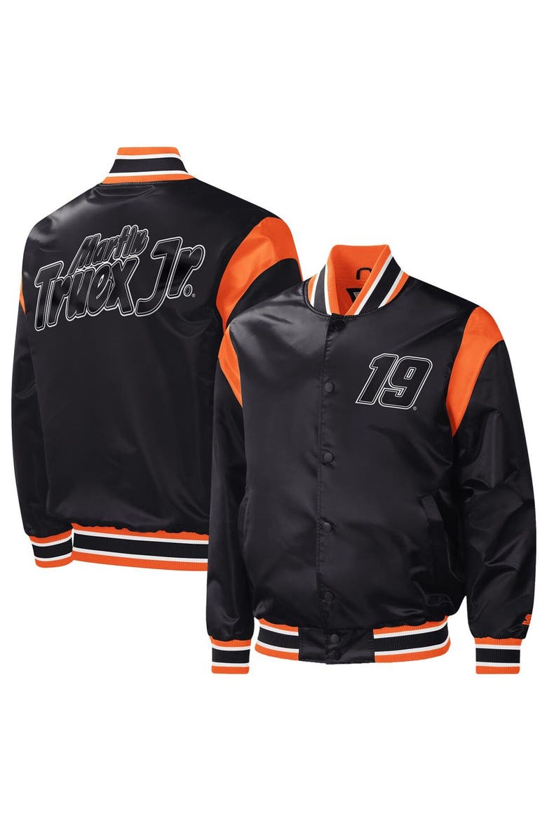 Men's Starter Black Martin Truex Jr Force Play Full-Snap Varsity Jacket, Main, color, Black