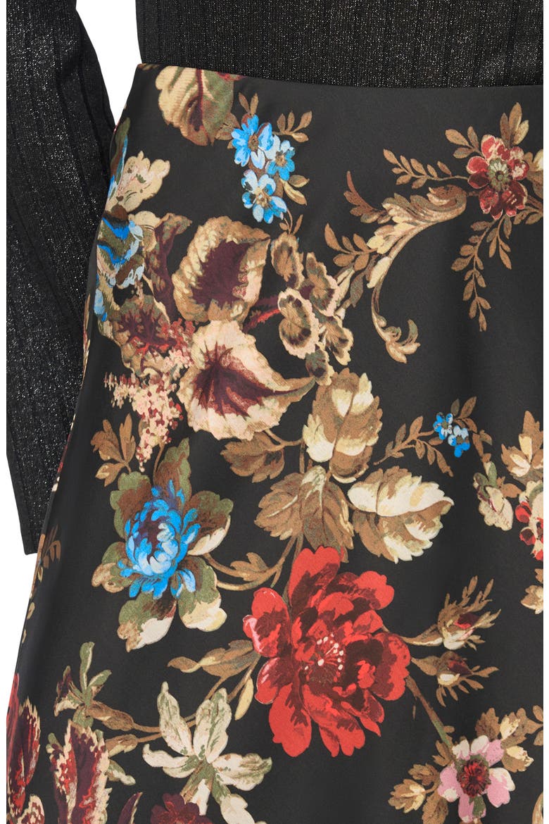 Floral Pull On Midi Skirt, Alternate, color, RICH BLACK 060