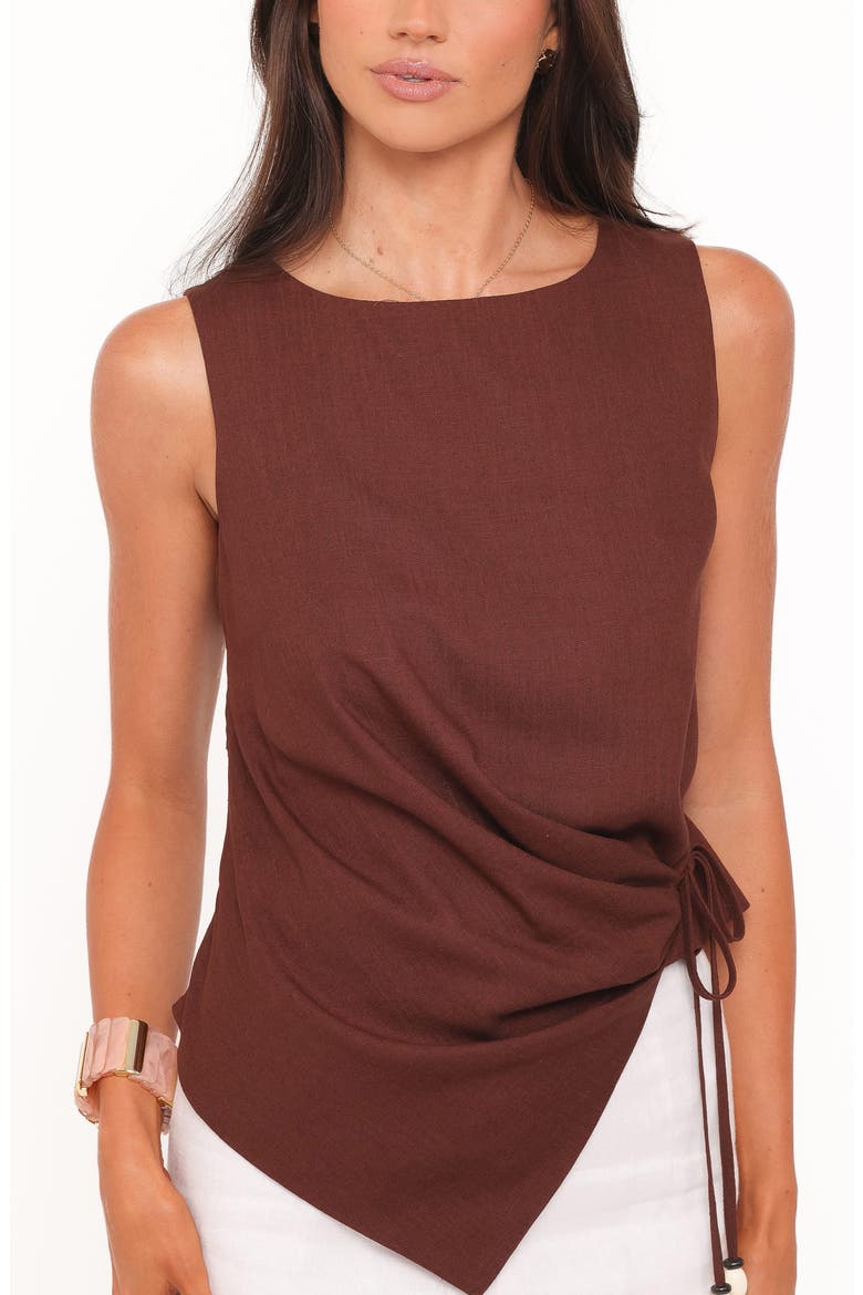 Heloise Side Tie Top, Alternate, color, DARK BROWN