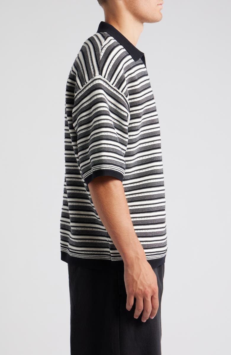 Topman Oversize Textured Stripe Johnny Collar Polo, Alternate, color, Black Multi