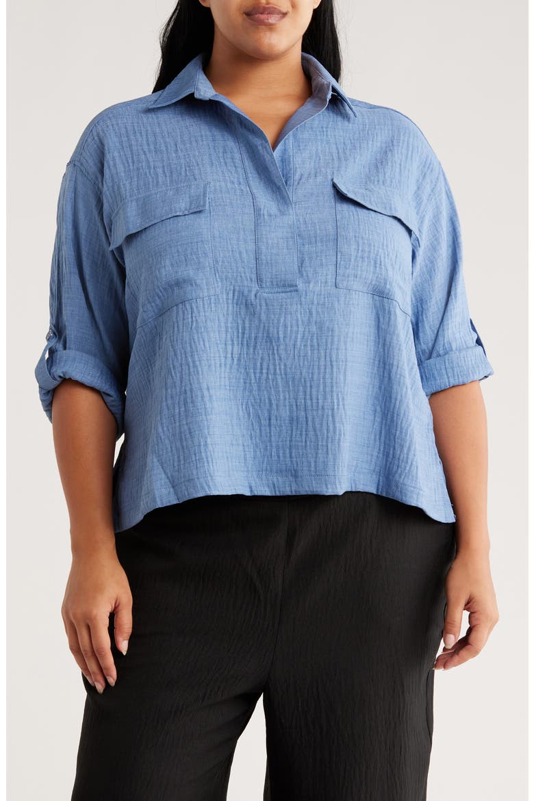 Textured Collared Shirt, Main, color, CHAMBRAY