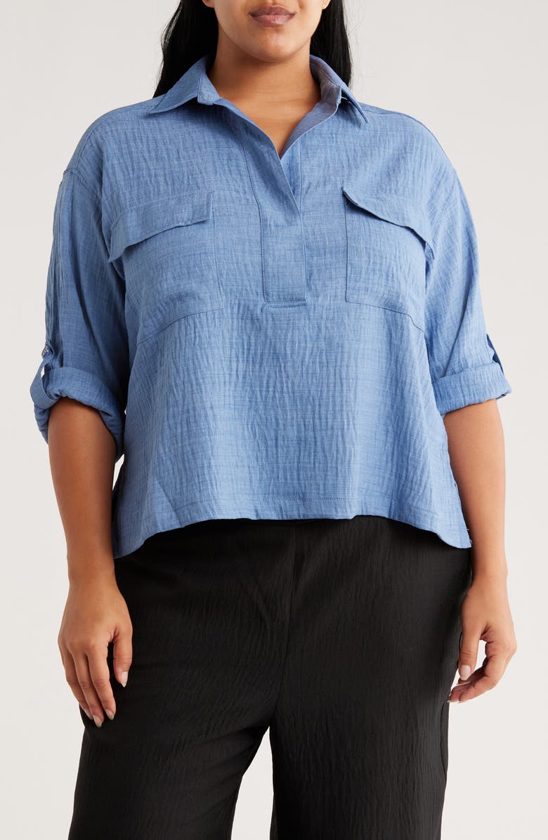 MAX STUDIO Textured Collared Shirt, Main, color, Chambray