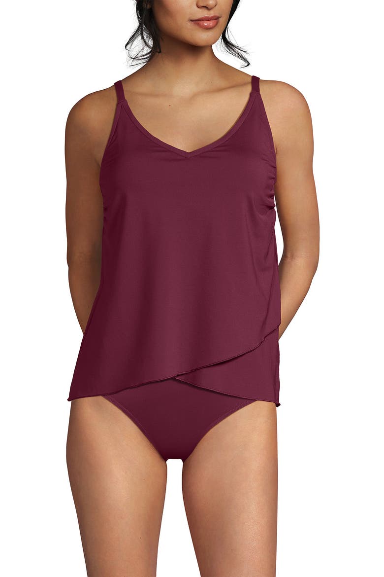 Tulip Hem Tankini Top, Main, color, Burgundy Spritz