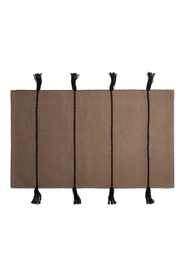 Organic Cotton Tassel Bath Rug, Main, color, WARM GREY AND SOFT BLACK