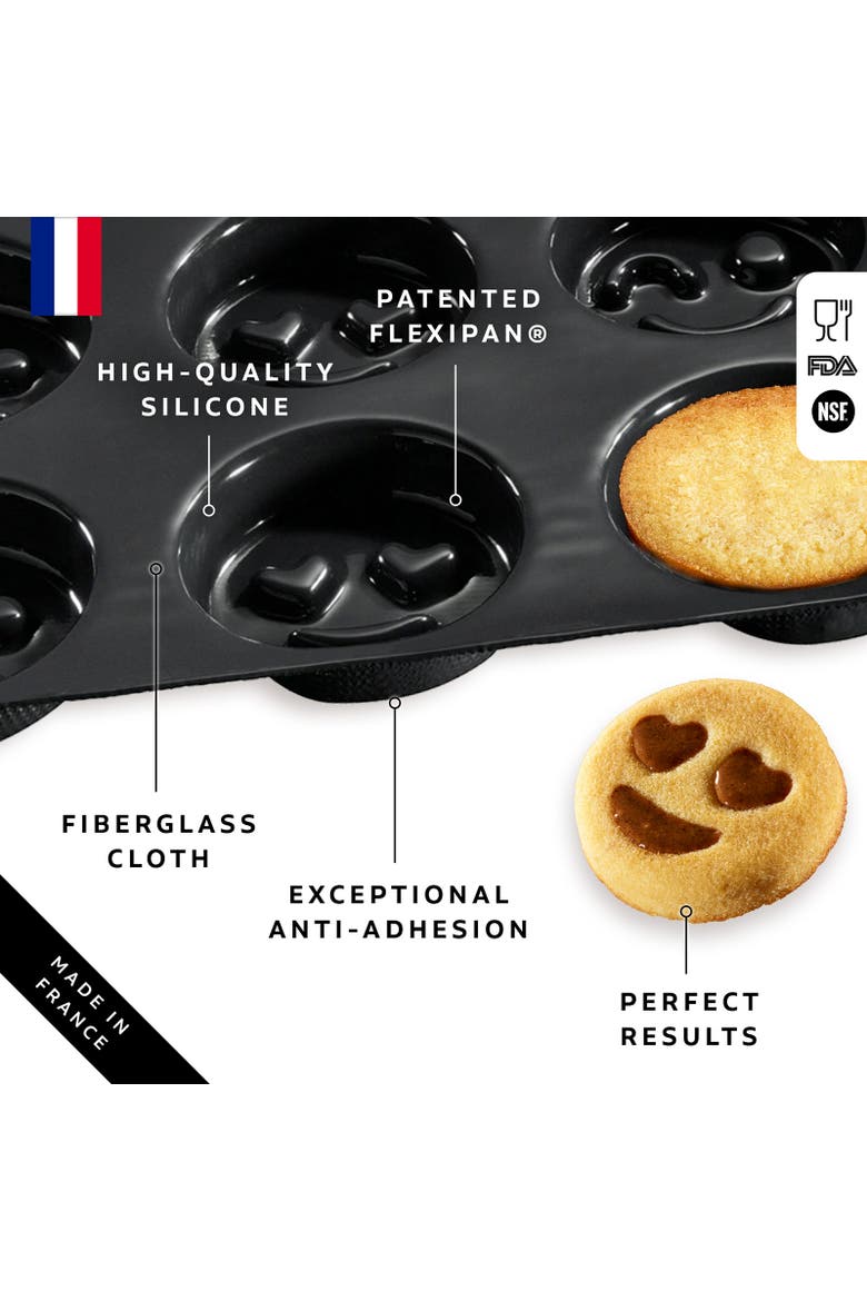 Flexipan 6 Smiley Emojis Premium Silicone Baking Pan, Alternate, color, Black