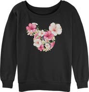 Mickey & Friends Junior's Pink Floral Logo Long Sleeve Oversized Sweatshirt