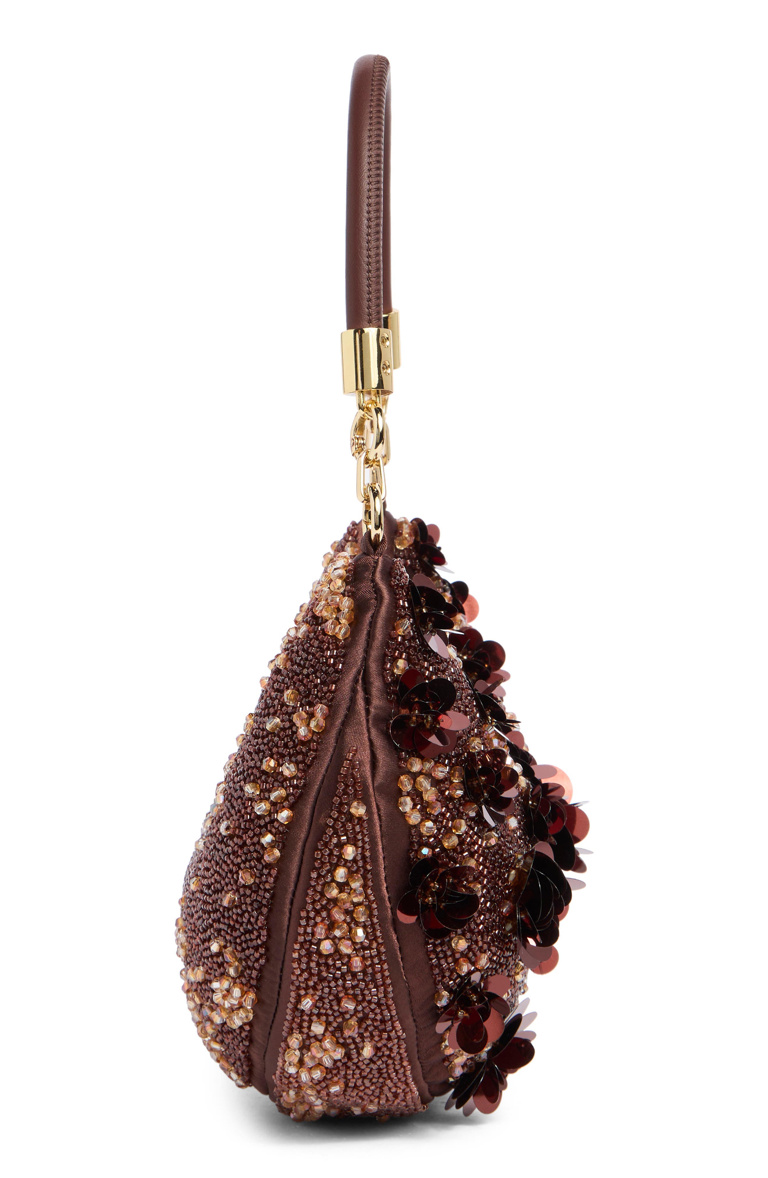 Livia Beaded Floral Shoulder Bag, Alternate, color, BROWN