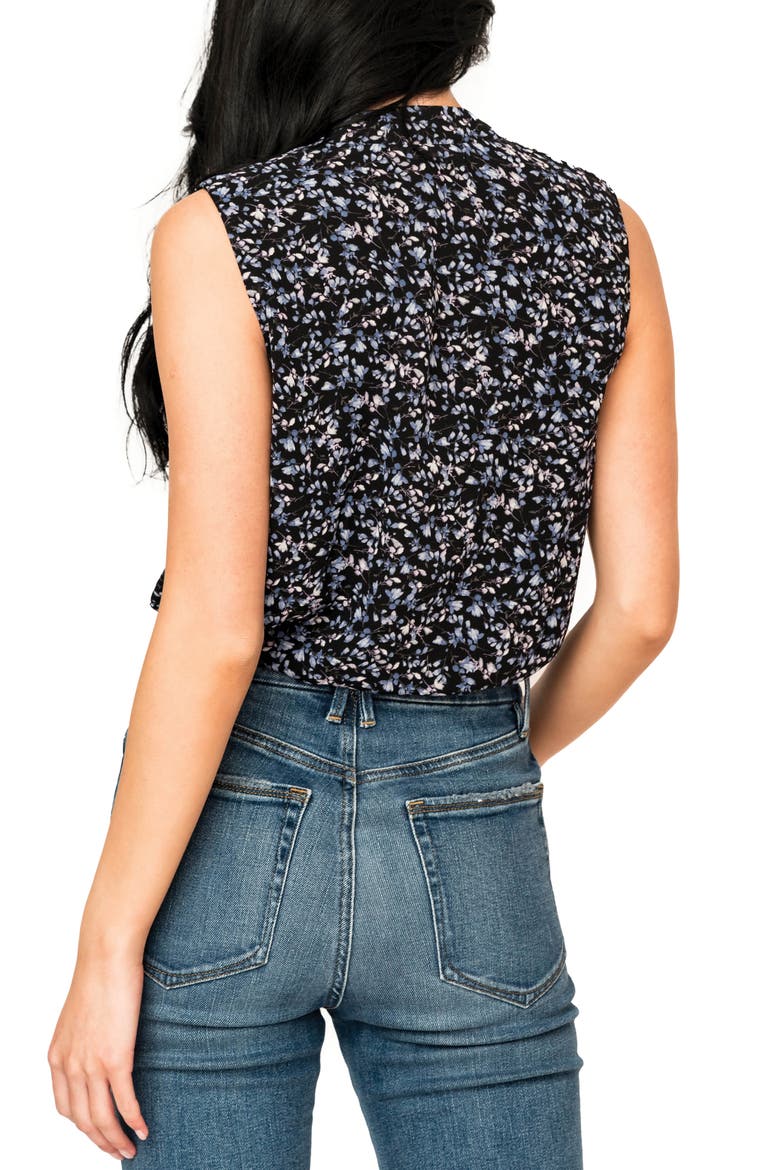 Floral Print Sleeveless Bodysuit, Alternate, color, BLACK BLUE TINY FLORAL