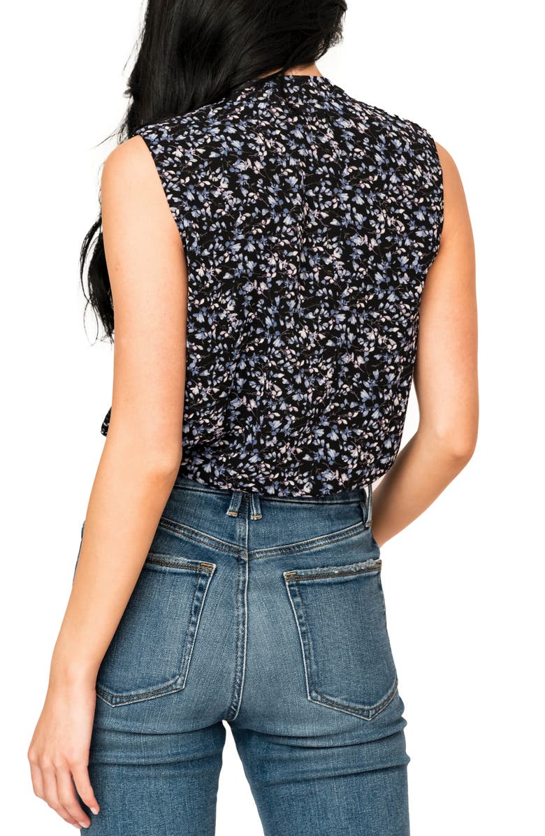 GIBSONLOOK Floral Print Sleeveless Bodysuit, Alternate, color, Black Blue Tiny Floral