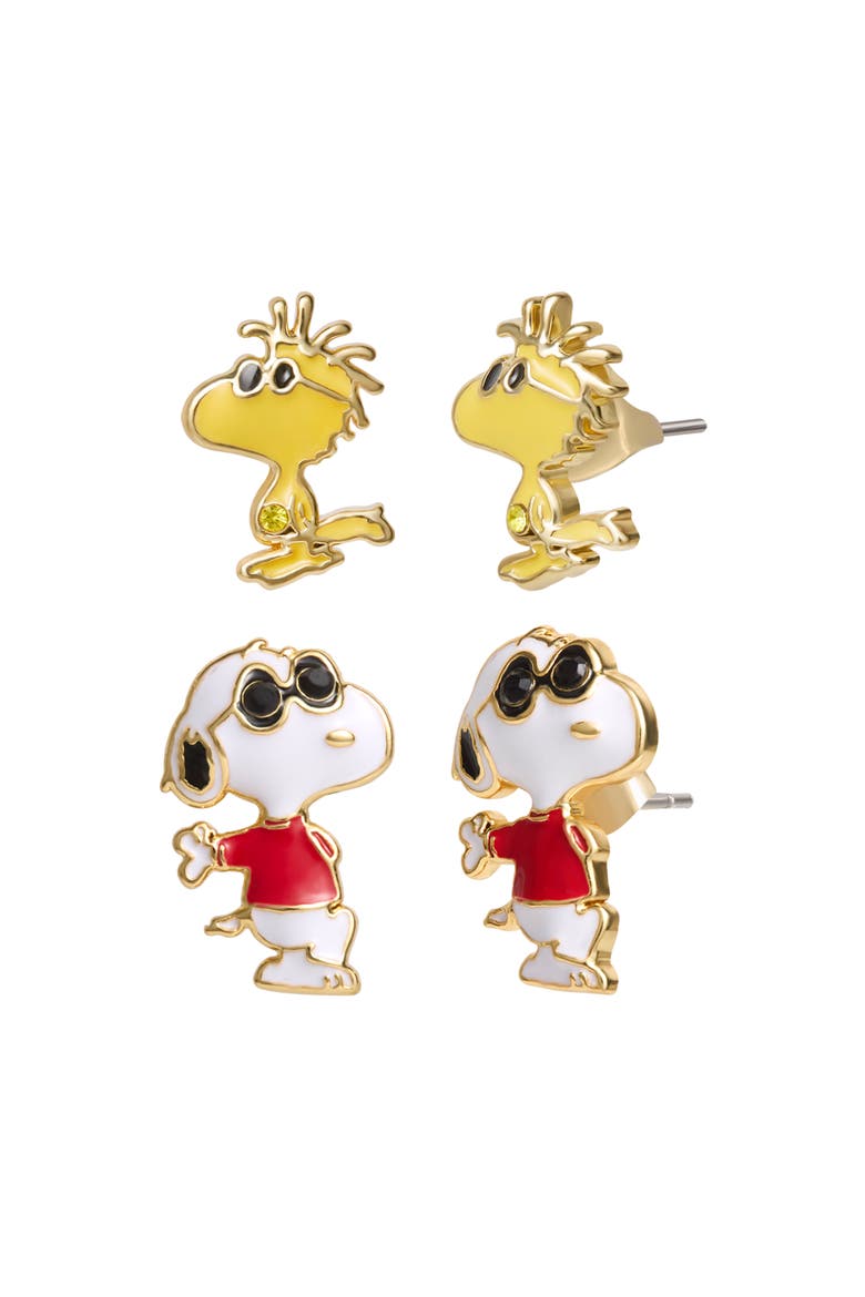 Woodstock and Snoopy Earrings 2 Pairs, 18k Gold Flash Plated, Main, color, Gold