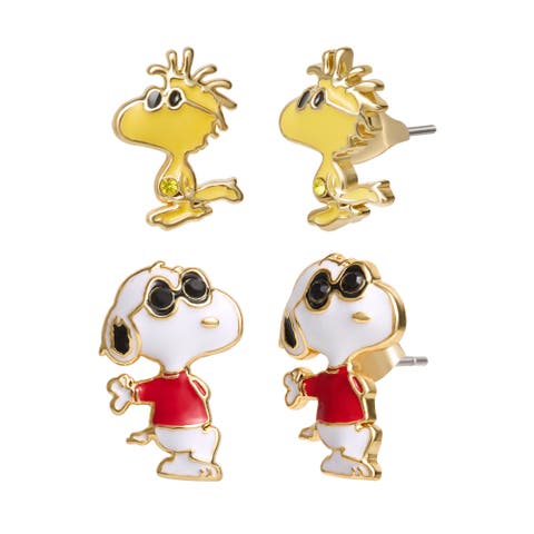 Woodstock and Snoopy Earrings 2 Pairs, 18k Gold Flash Plated