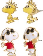 PEANUTS Woodstock and Snoopy Earrings 2 Pairs, 18k Gold Flash Plated