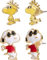 PEANUTS Woodstock and Snoopy Earrings 2 Pairs, 18k Gold Flash Plated
