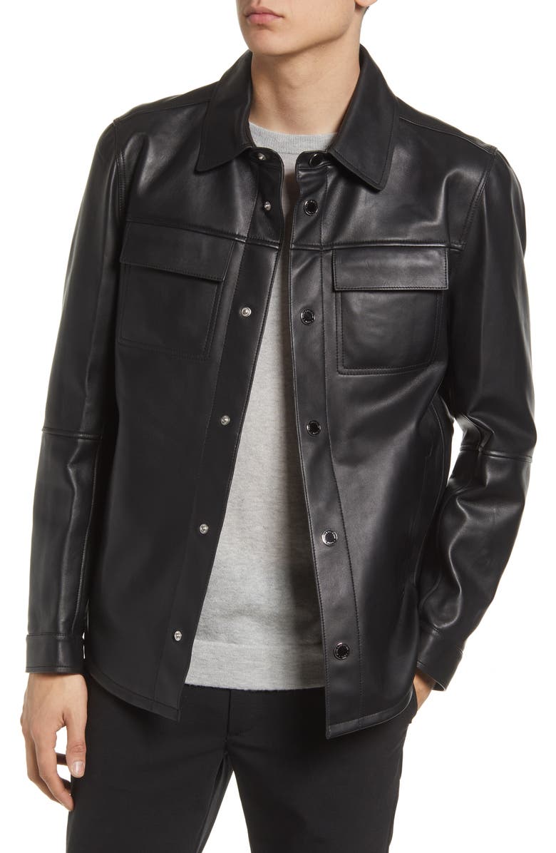 KARL LAGERFELD PARIS Men's Leather Shirt Jacket, Main, color, 