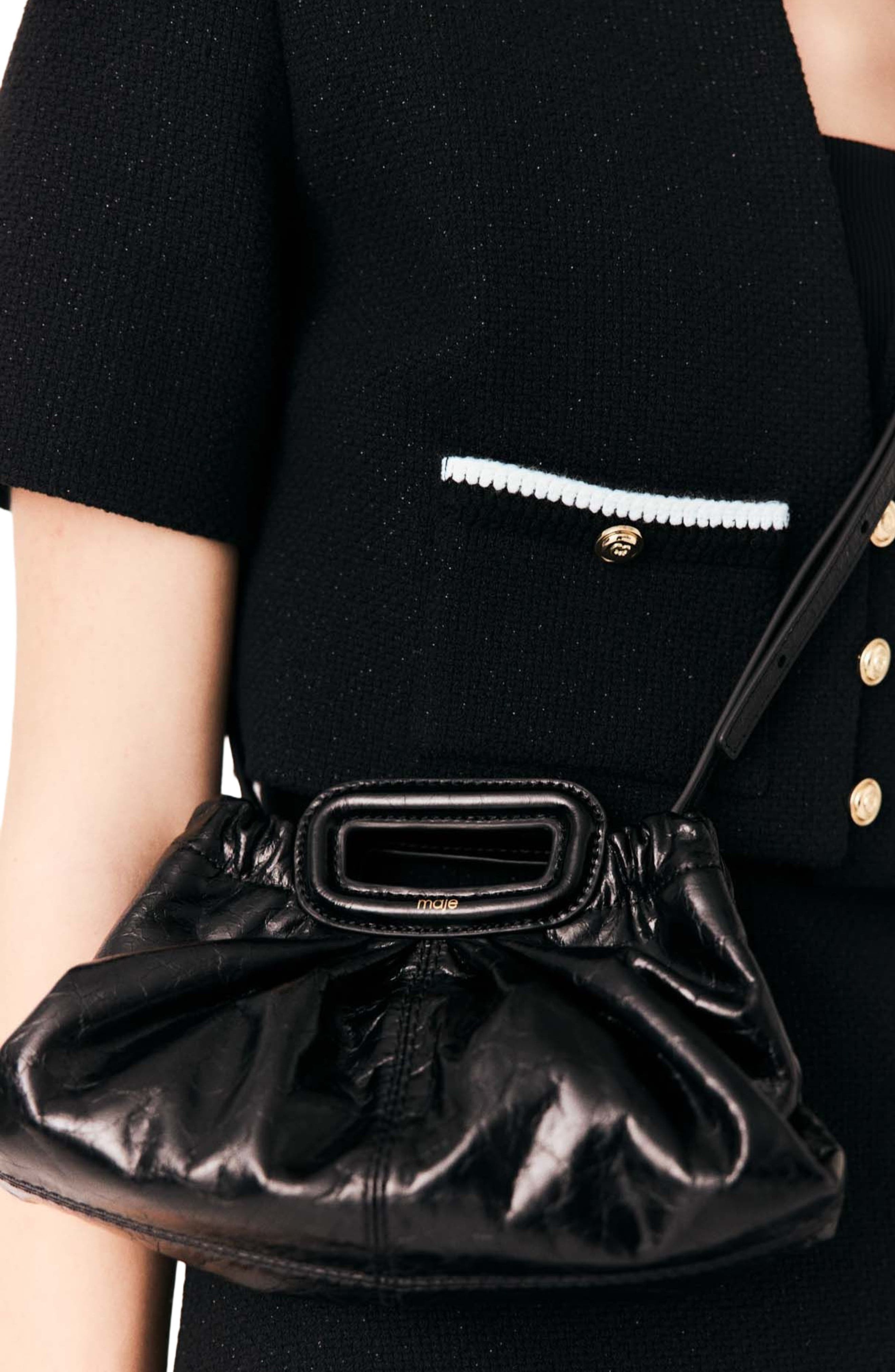 Milpli mini crackled leather clutch, Alternate, color, Black