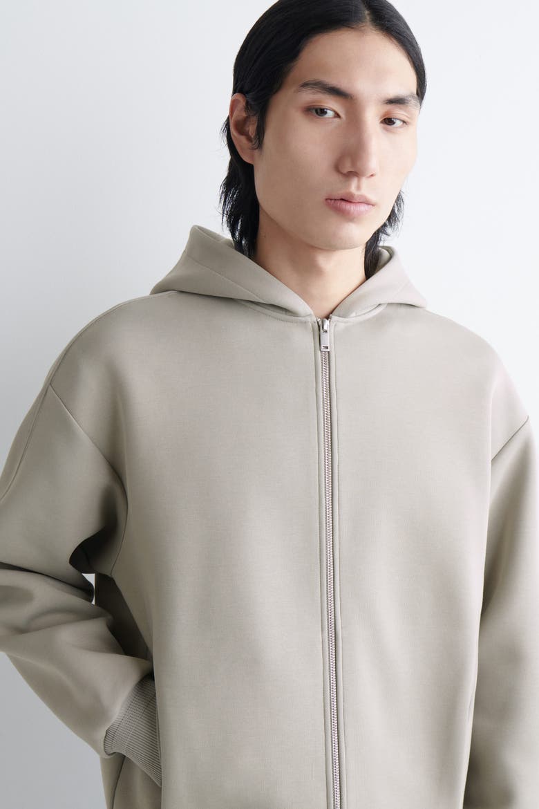 Cotton-Piqué Zip-Up Hoodie, Alternate, color, BEIGE