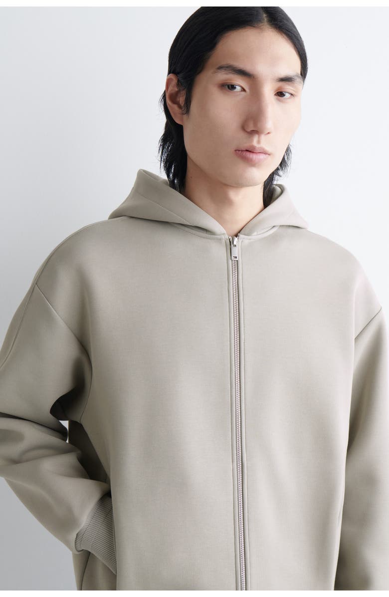 COS Cotton-Piqué Zip-Up Hoodie, Alternate, color, Beige