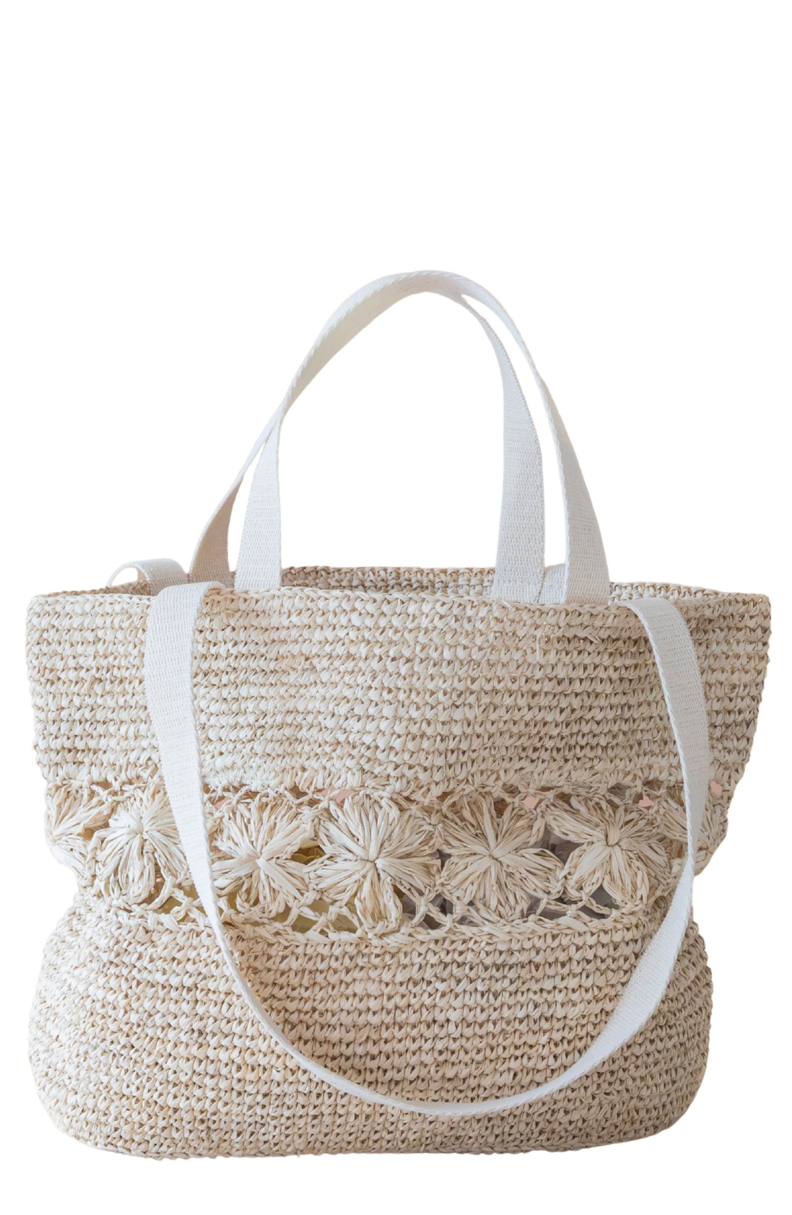 LIKHA Raffia Floral Weave Tote, Main, color, 