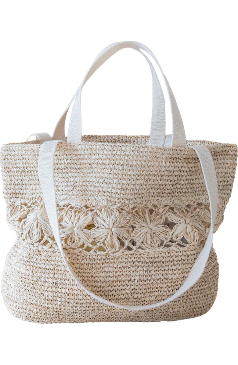 LIKHA Raffia Floral Weave Tote, Main, color,