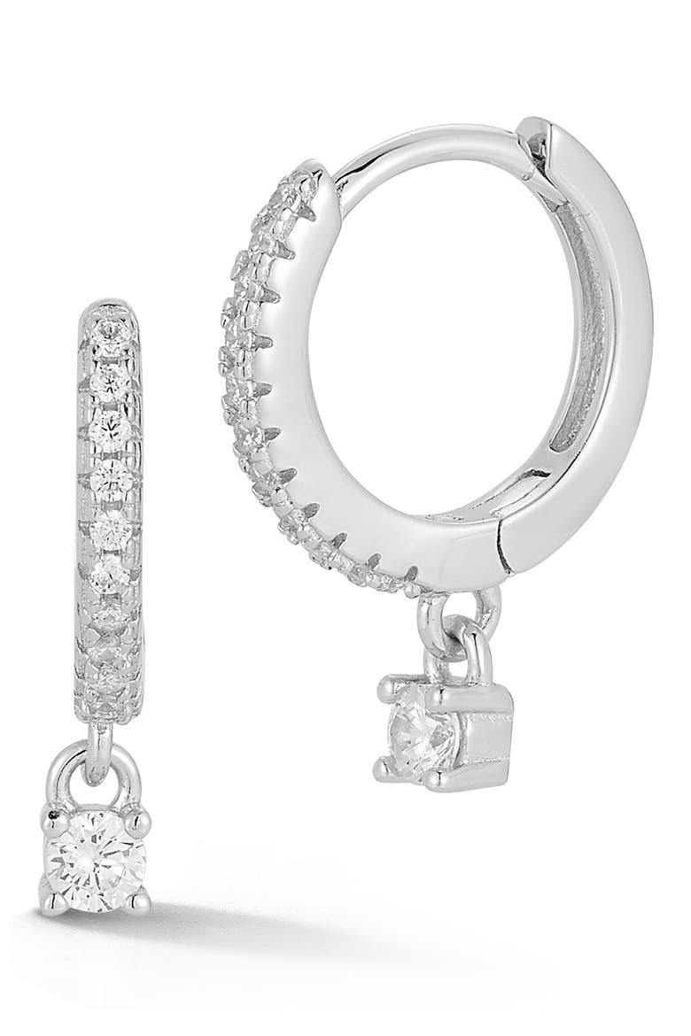 Cubic Zirconia Drop Hoop Earrings, Main, color, SILVER