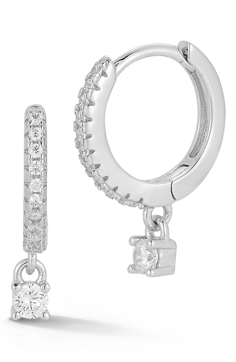 GLAZE JEWELRY Cubic Zirconia Drop Hoop Earrings, Main, color, Silver