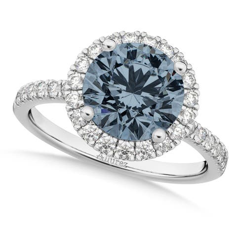 Halo Gray Spinel & Diamond Engagement Ring 14K