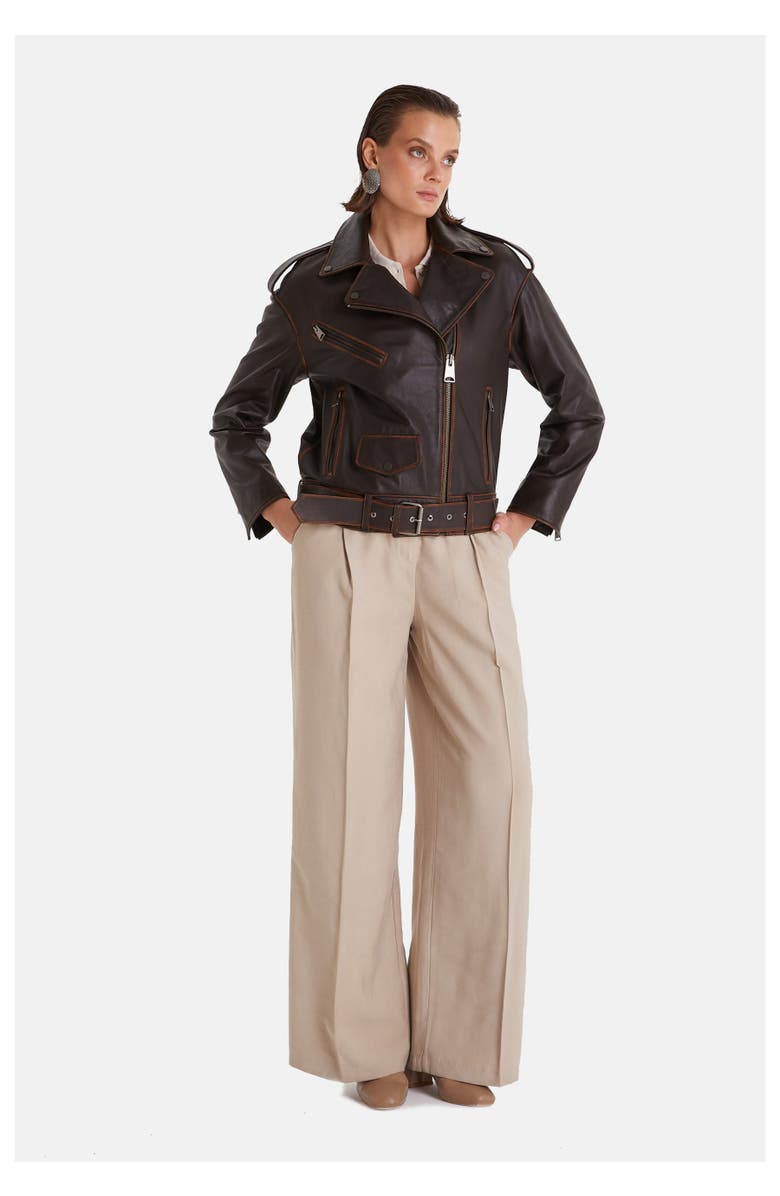 Furniq UK Alexandra Leather Jacket, Alternate, color, Brown